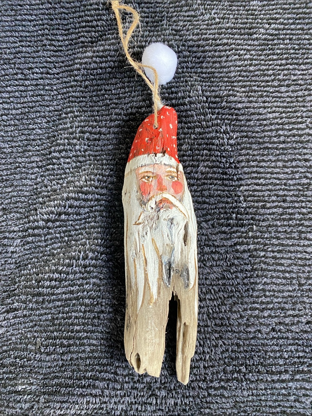 Hand-Painted Red Santa Driftwood Ornament - from Lake Superior